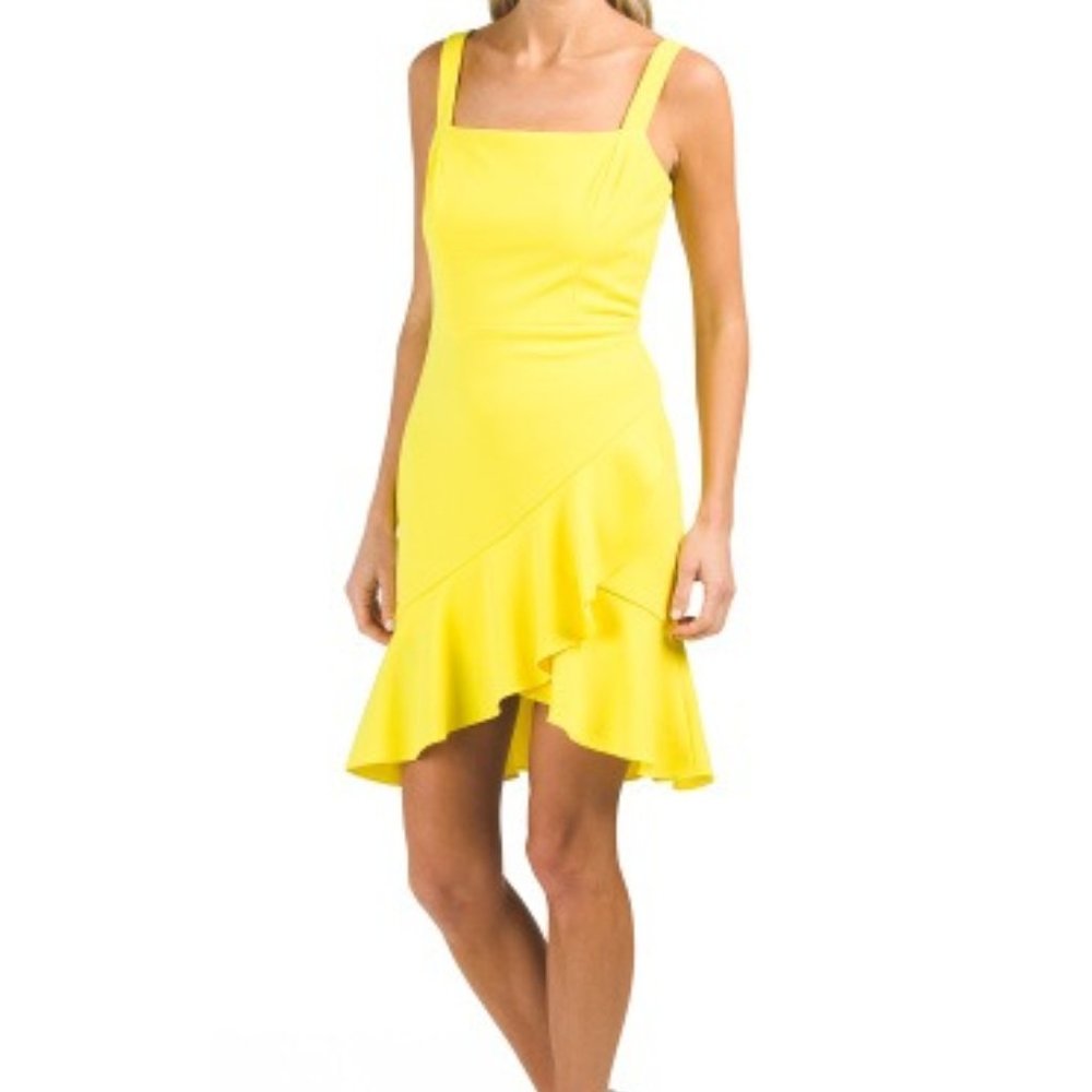Sz 2 SAGE COLLECTIVE Yellow Ruffle Hem Dress Square Neck